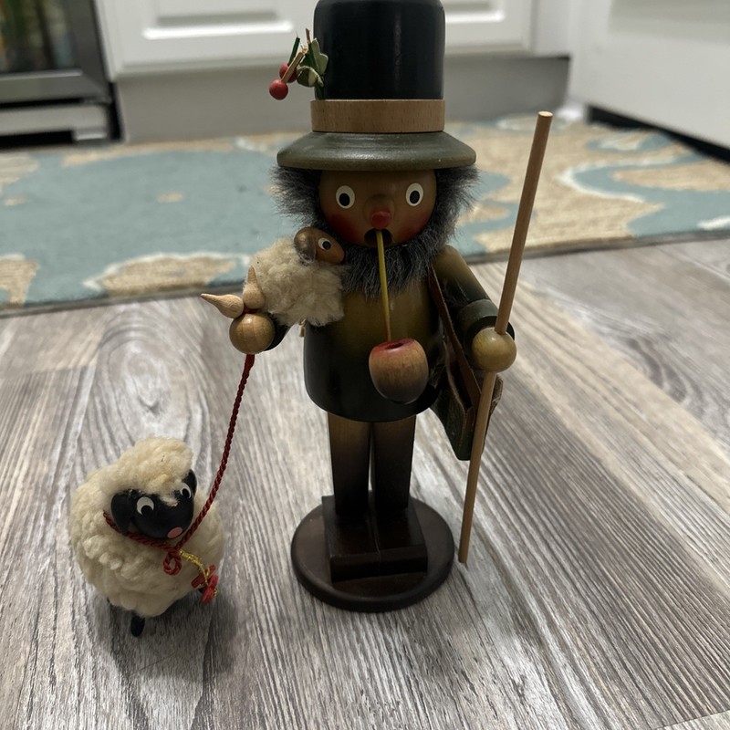 Vintage Smoker Man Shepherd with Sheep German Incense Burner Folk Art Steinbach