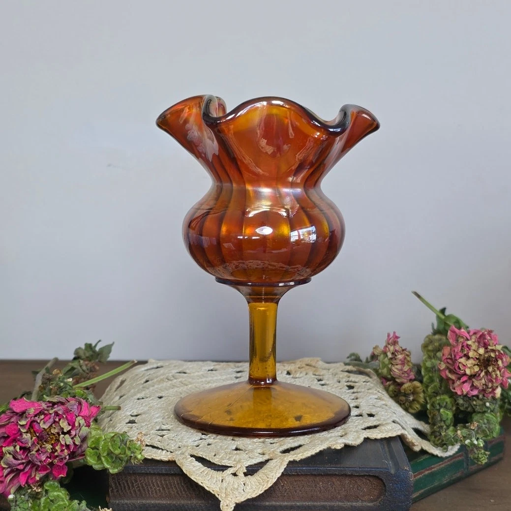 Fenton社 オ-ルドフェントン カーニバル 花瓶 USA Fenton社 オ-ルドフェントン カーニバル 花瓶 USA Fenton Glass Vases