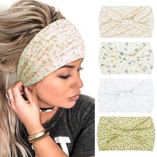 4 Packs Wide Headbands for Women Knotted Non Slip Fashion Cute Floral Printed