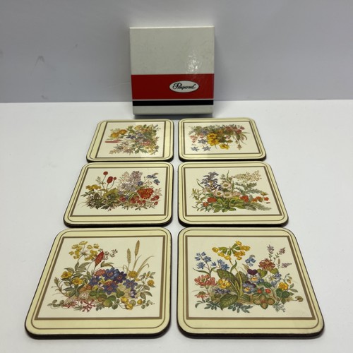 VTG 80’s Coasters Pimpernel Made in England Set of 6 Floral Cork Back  W / Box - Afbeelding 1 van 9