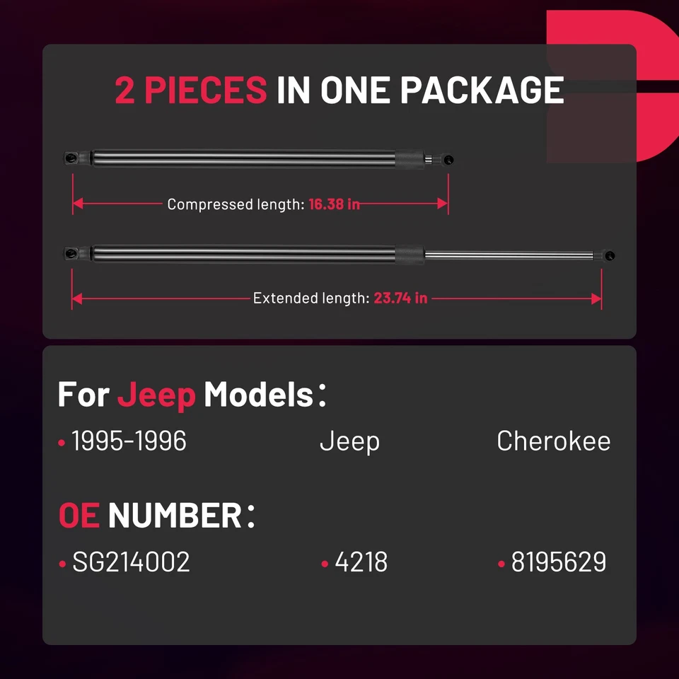 2pcs Rear Liftgate Hatch Gas Lift Supports Strut Shocks For Cherokee Wagoneer Foto 2 de 4