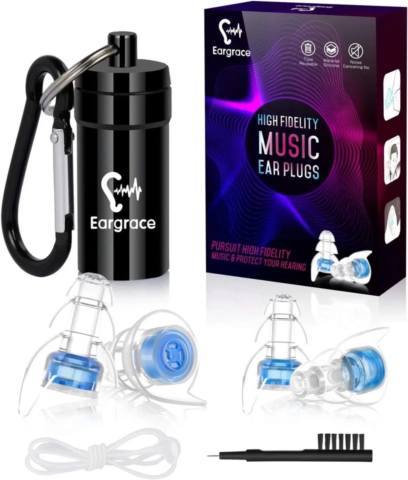 High Fidelity Concert Ear Plugs, Eargrace 2 Pairs Hearing Protection Noise Ear.