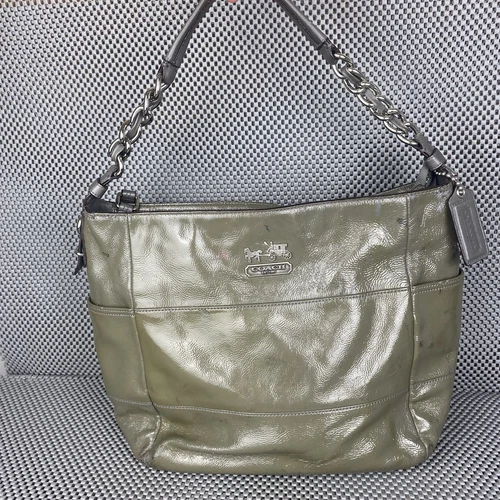 Borsa Coach donna verde argento logo tracolla cerniera