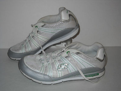 Skechers Sprint Electric Trainers, #SN12246, White/Green/Slvr,Womens US Size 8