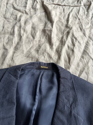 Barbour Men's Wool Viscose Navy Blue Gray Blazer Jacket Size 44R / XL - Picture 3 of 6