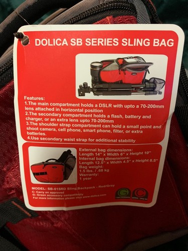 Dolica SB-015RD Sling Backpack for DSLR, Red/Gray NEW A4 - Picture 2 of 2