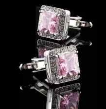 3CT Princess Cut Lab Created Sapphire Cufflinks Men's 14K White Gold Plated