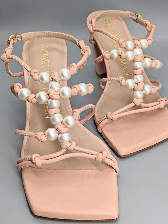 NIB Stuart Weitzman Women's Pearl Knot Block-Heel Sandals Size 6.5 B (MSRP $495) - Image 3 of 4
