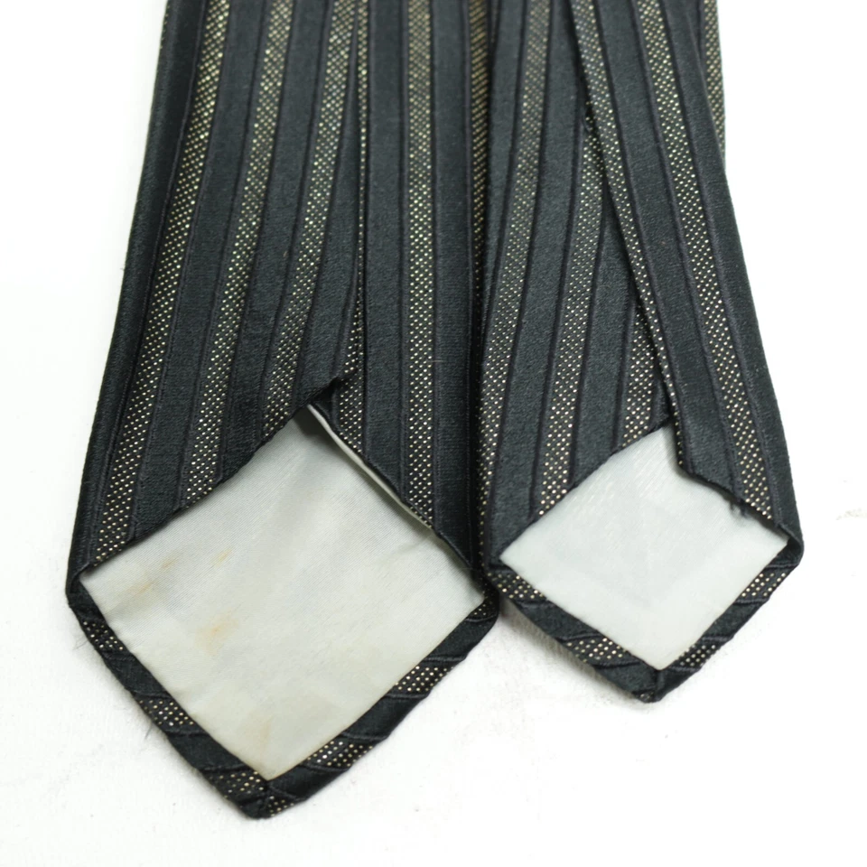 Corbata retro ajustada vintage Lazarus by Damon para hombre 56 en negro dorado a rayas seda Foto 4 de 4
