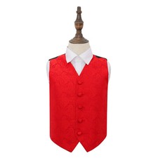 DQT Woven Floral Paisley Red Page Boys Wedding Waistcoat 2-14 Years