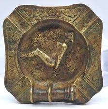 Vintage Heavy Brass Ashtray with Nude Lady & Texas Centennial 1836 - 1936