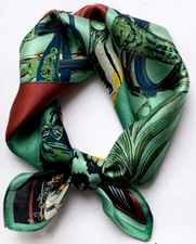 100% Silk 20" small square Scarf Women neckerchief Wrap green red yellow