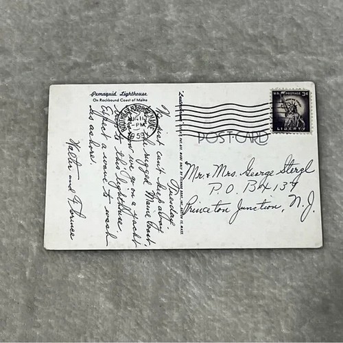 Postcard Pemaquid Lighthouse Rockbound Coast of New Harbor Maine c1959 D141 - Imagen 2 de 2