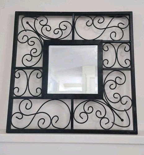 Ornate Fleur De Lis Mirror Wall Decor Black Metal Wire Gothic Hanging Art Piece