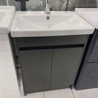 Grey Vanity Unit Bathroom Storage Floor Standing & Ceramic Sink Cupboard 600mm