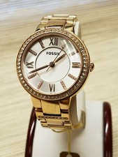 Fossil ES3284 Ladies Virginia Rose Gold plated Steel Watch with crystals bezel