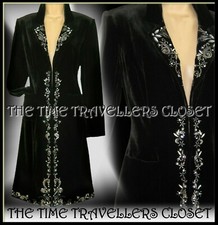 Laura Ashley Black Silk Velvet Coat Embellished Embroidery Jacket Uk 8 36 4