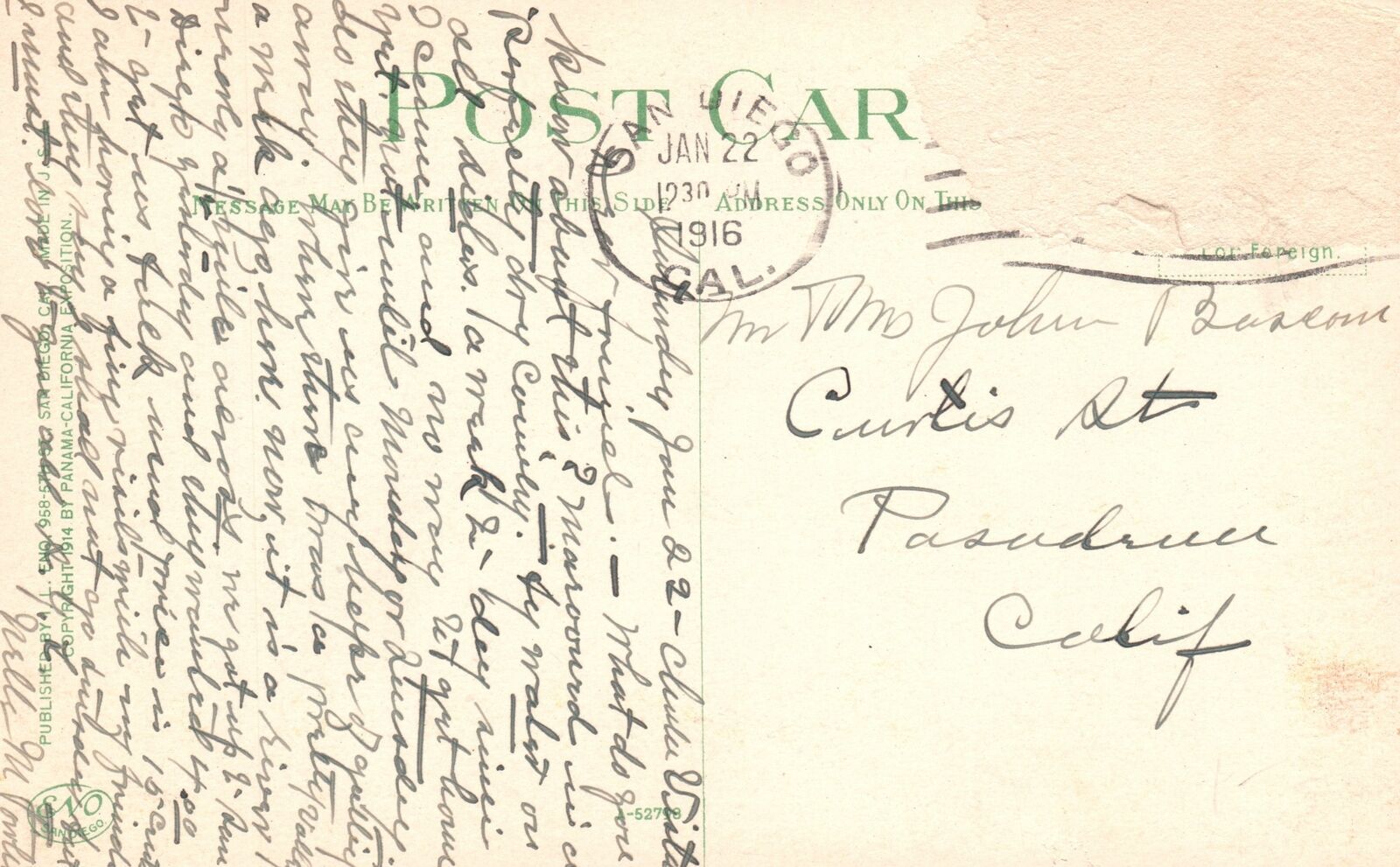 San Diego California 1916 Arts And Crafts Through Lower Pergola Vintage Postcard