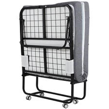 75" x 31" Rollaway Bed with Mattress, Foldable Bed with 5" Memory Foam Mattress