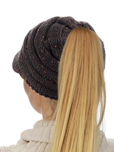 NEW! CC Beanie Tail Warm Knit Messy High Bun VISOR CC Ponytail Beanie Cap - Picture 127 of 153