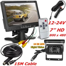 4PIN IR Rear View Backup Camera 7" LCD Monitor Kit for RV Truck Trailer Reverse
