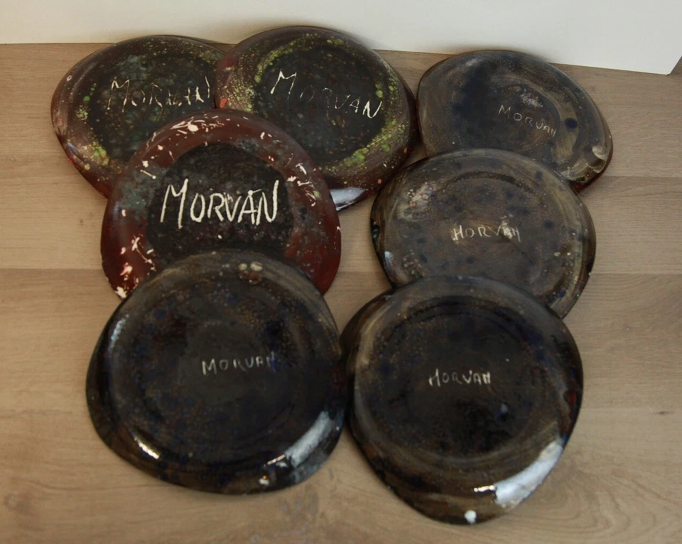 Lot de 7 assiettes à escargots en grès de Morvan - coloris mouchetés multicolore - Photo 3/4