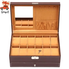 Mens Watch Box Case Organizer 12 Slots Watches Holder Jewelry Storage Display US
