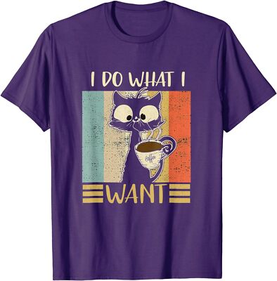 Retro I Do What I Want Cat Funny Cat Coffee Black Cat Unisex T-Shirt