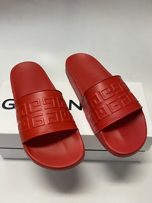 Givenchy 4G Leather Pool Slide Sandals Red Men