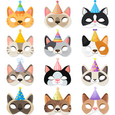 24 Pcs Kitten Birthday Masks Cat Party Supplies Kids Game Supplies for Girl Boy