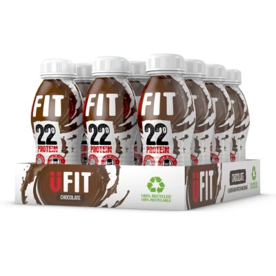 UFIT Chocolate 22g Essential Protein Shake | No Sugar Low Fat - Packung 12 x 310ml