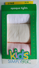 Kids Simply Basic Opaque Tights New Box of 3 Wht/Ivy/Pink 18-36 Mos 19156
