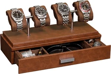 Luxury Watch Display Case for 4 Watches – Leather Watch Box with Acrylic Cover a
