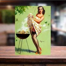 Pin Up Sexy Girl BBQ metal wall sign man cave garden beer shed garage gist