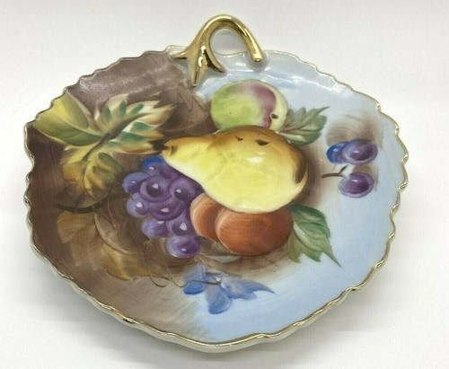 Plato de Colección Lefton China Pintado a Mano Fruta Oro Borde Hoja 20127B - Imagen 7 de 7