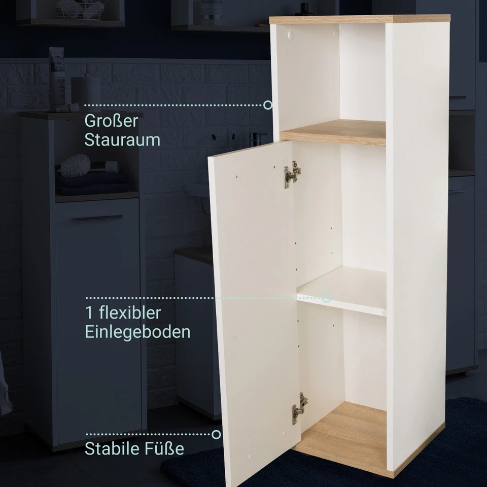 BadeDu ARC Midischrank 30 cm Breit Badmöbel Badschrank Weiß Badezimmerschrank - Bild 3 von 4