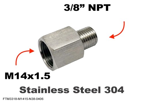M14x1.5 Female to 3/8" NPT Male Stainless Sensor Adaptor Fittings Conversion - 第 1/6 張圖片