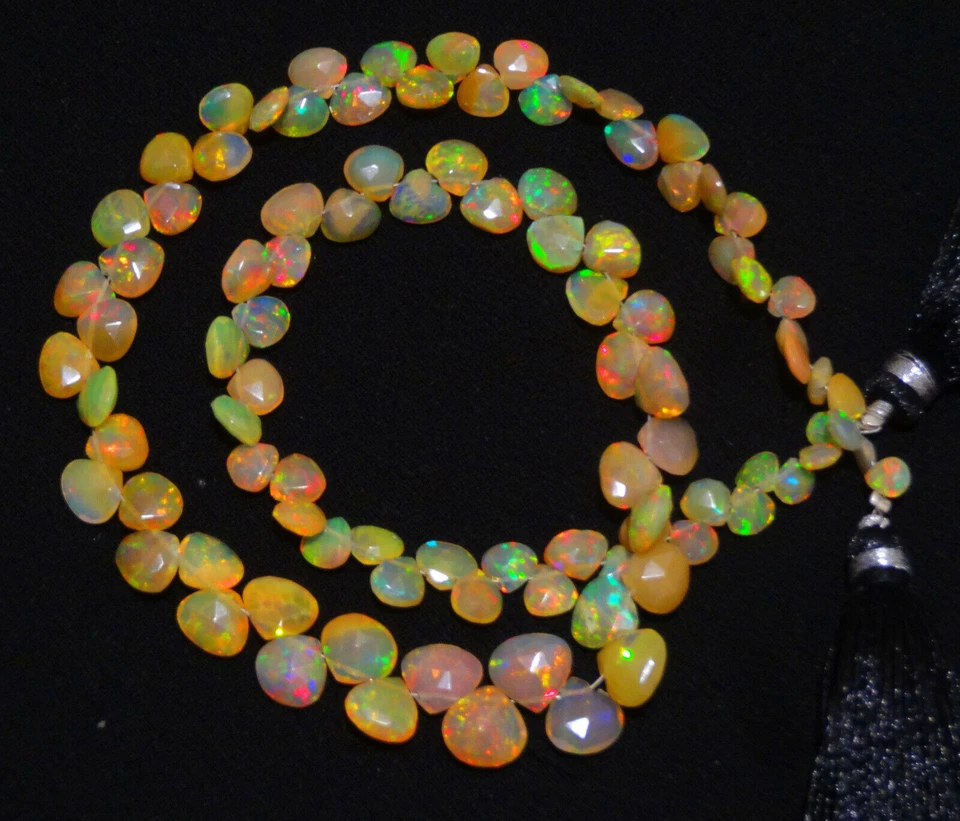 Natural Ethiopian Fire Opal Gem 5 to 7mm Size Faceted Heart Shape Briolette 15" - Image 2 of 4