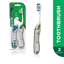 GUM Soft 2 Ct. Travel Toothbrush with Antibacterial Bristles, Folding Handle