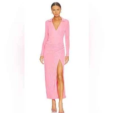 SER.O.YA Elm Pink Long Sleeve Faux Wrap Midi Dress Size Small