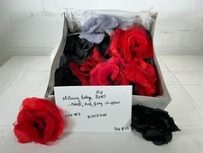 Dramatic Vintage Millinery Chiffon Roses   Black, Red  Grey    Box 43 