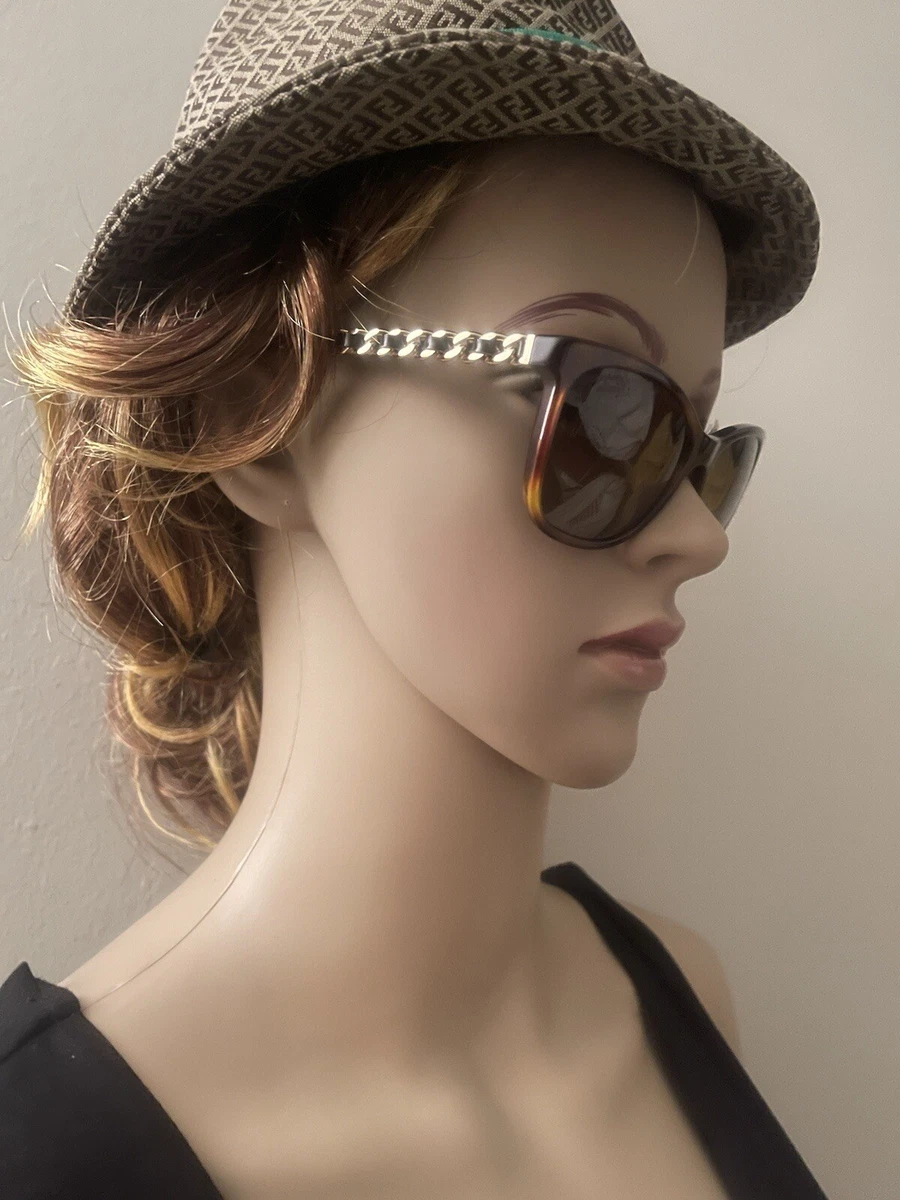 2) Chanel Womens Chainlink Sunglasses Brown Silver