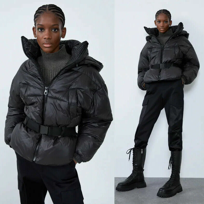 Detachable Sleeve Belted Puffer Jacket