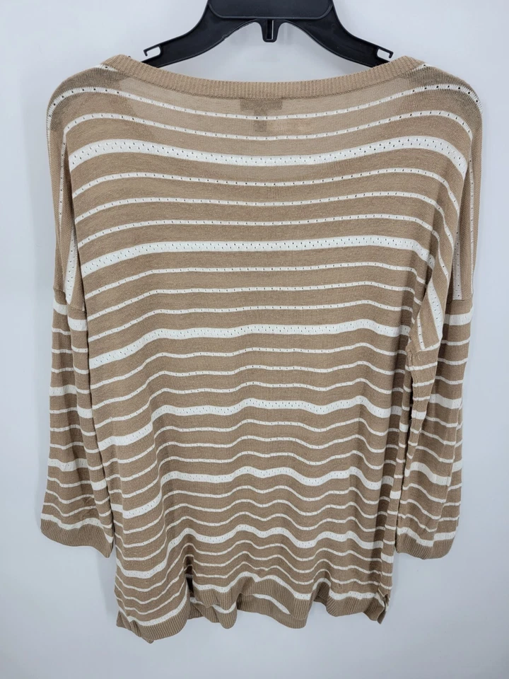 Suéter Talbots Mujer Grande Marrón Blanco Rayas Texturizado Cuello Barco Mezcla de Lino Foto 2 de 4