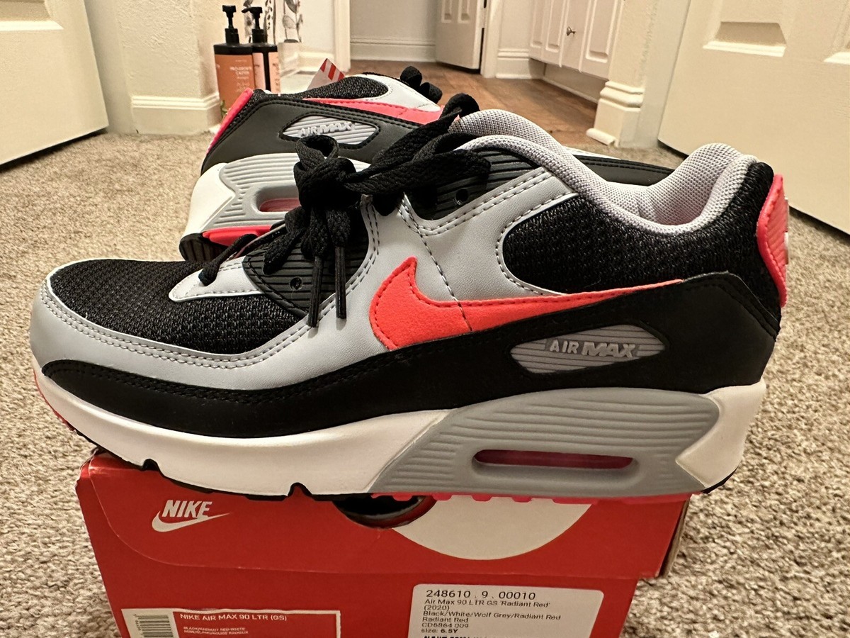 Nike Air Max 90 LTR CD6864-009 Kids Black Radiant Red White Shoes