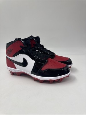 Air Jordan 1 Mid TD 'Bred Toe Football Cleat Red Patent FJ6805-601 Men s Size 10