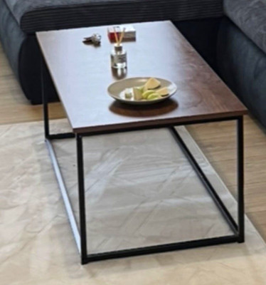 Couchtisch rechteckig modern Holzoptik dunkelbraun, Metallgestell schwarz