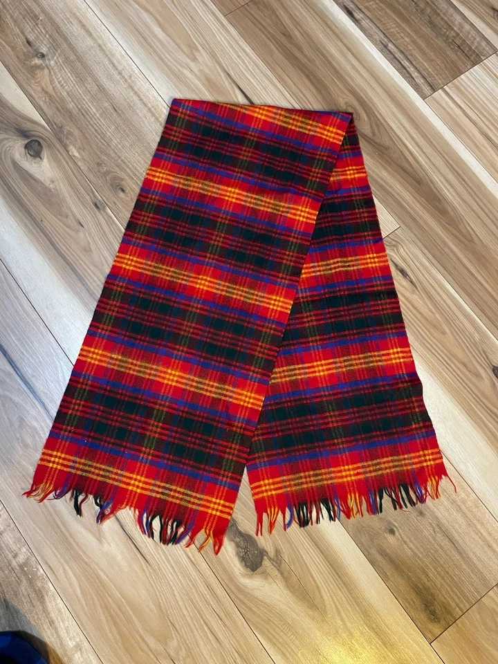 Vtg Cashmere Wool Red Black Plaid Scarf Scotland Hilltop Brand EUC 48”x12.5” - Image 2 of 4