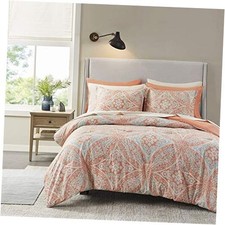 Bed in A Bag - Trendy Casual Design Cozy Comforter with King Damask Coral