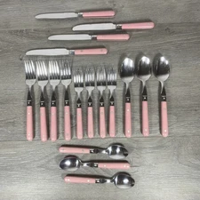 Lot of 18 Lifetime Stainless Korea - Flatware Pieces - Pink - Service for Four